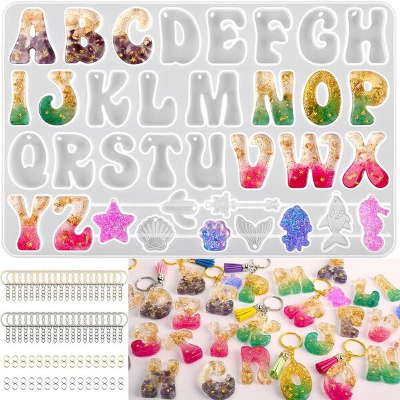 Other - Alphabet Keychain Molds with Hole, Reversed Alphabet Silicone Molds for Epoxy, L